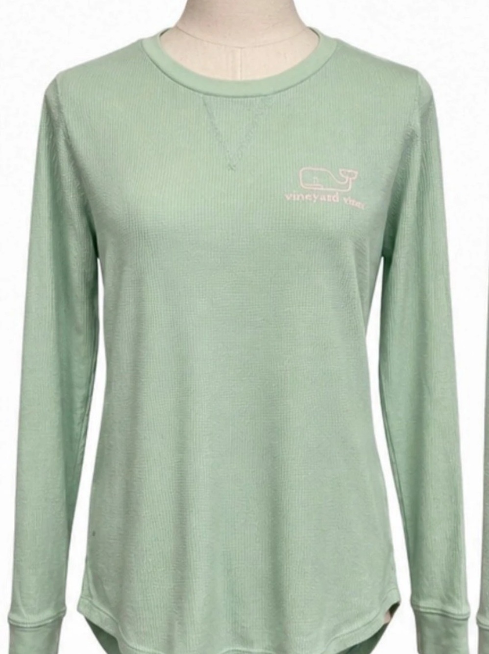 Vineyard Vines Waffle Knit Thermal Long Sleeve Whale Shirt Mint M